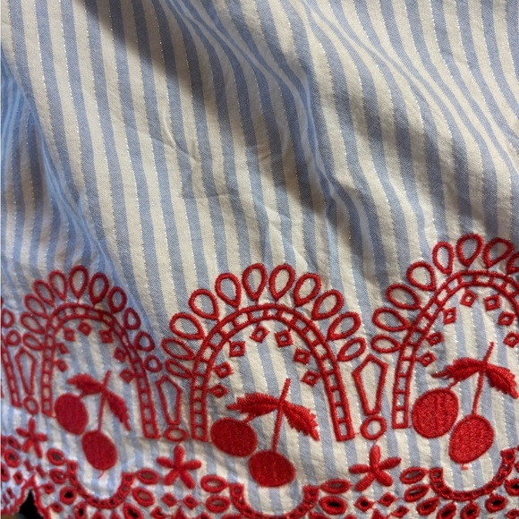 Crown & Ivy Blue and White Striped Top with Embroidered Hem - Picture 4 of 8